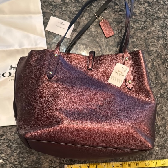 Coach pebbled leather Metallic Bronze tote Bag NWT - Picture 8 of 16